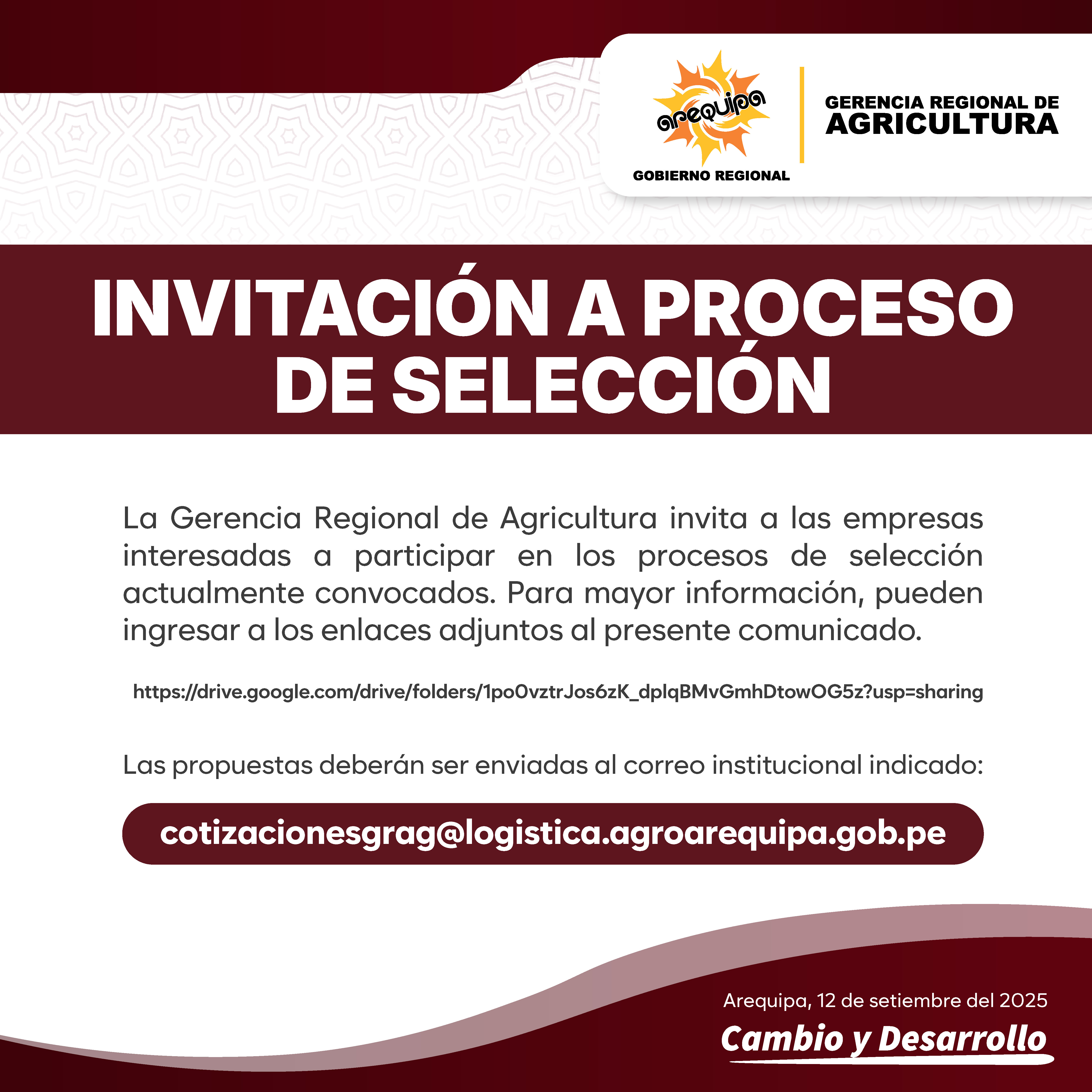 LA GERENGIA REGIONAL DE AGRICULTURA INVITA A PROCESO DE SELECCIÓN