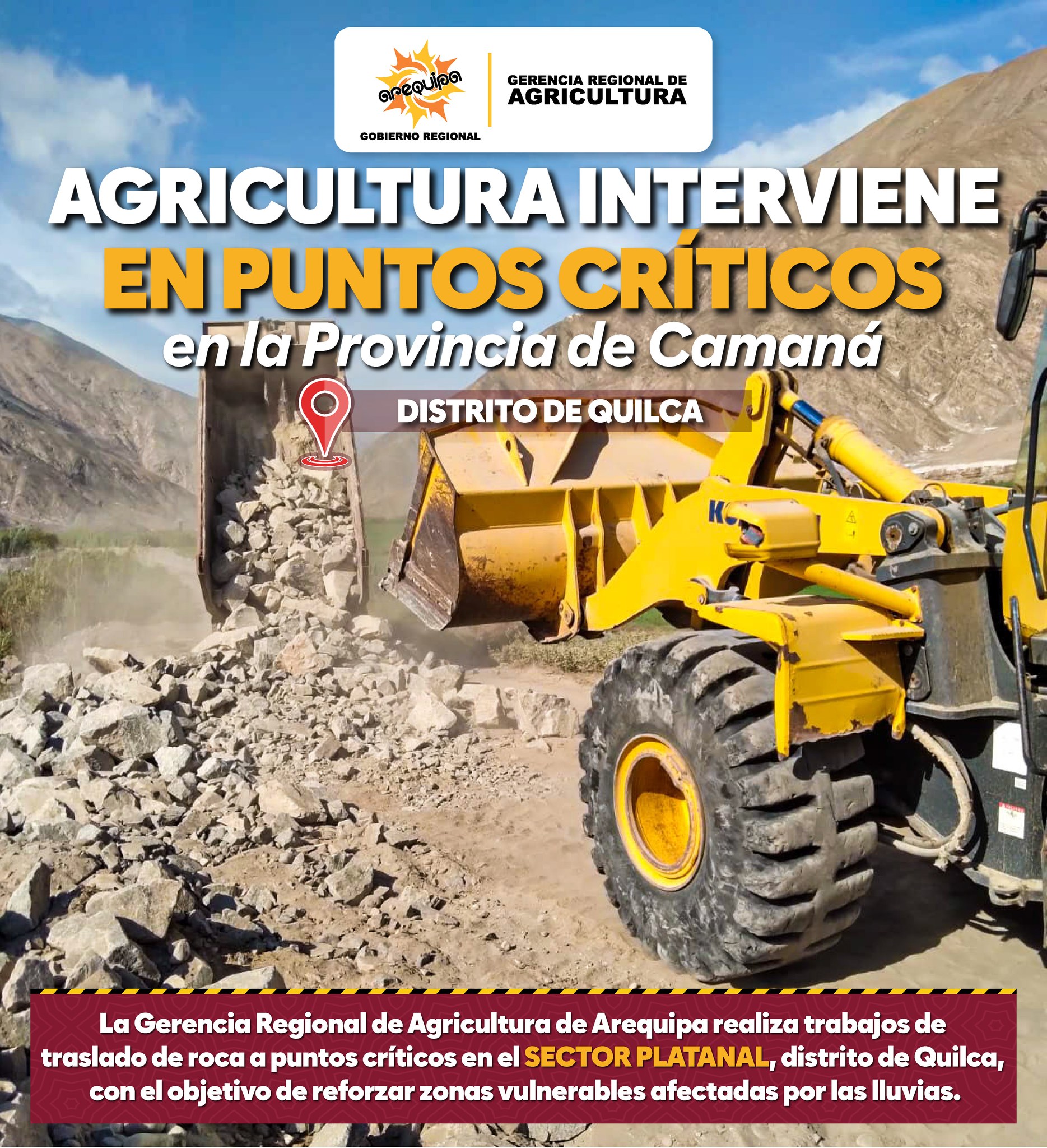 🚧GERENCIA REGIONAL DE AGRICULTURA INTERVIENE PUNTOS CRÍTICOS EN EL SECTOR PLATANAL – QUILCA
