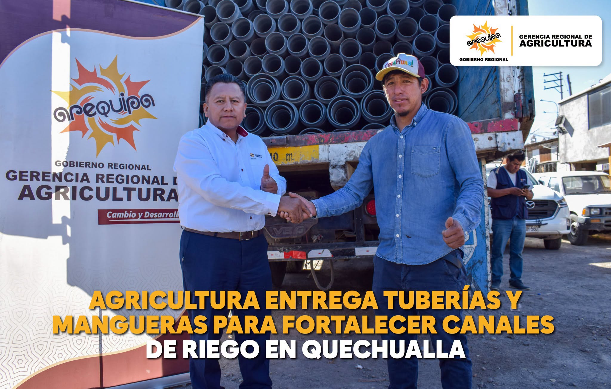 GERENCIA REGIONAL DE AGRICULTURA ENTREGA TUBERÍAS Y MANGUERAS PARA FORTALECER CANALES DE RIEGO EN QUECHUALLA